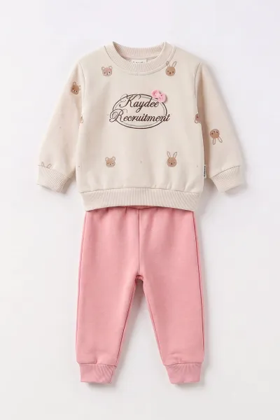 Pembe (6-24 Ay) Baskılı 3 İp Şardonlu Kız Çocuk Kışlık Takım 496603