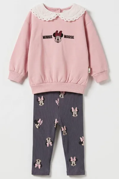 Pembe (6-24 Ay) Brode Yaka Karakter Nakışlı Fitilli Taytlı Kız Bebek Takım 488568
