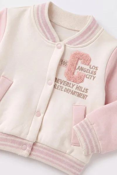 Pembe (6-24 Ay) C Nakışlı Kolej Ceketli İçi Peluş Kız Bebek Kışlık Takım 493945