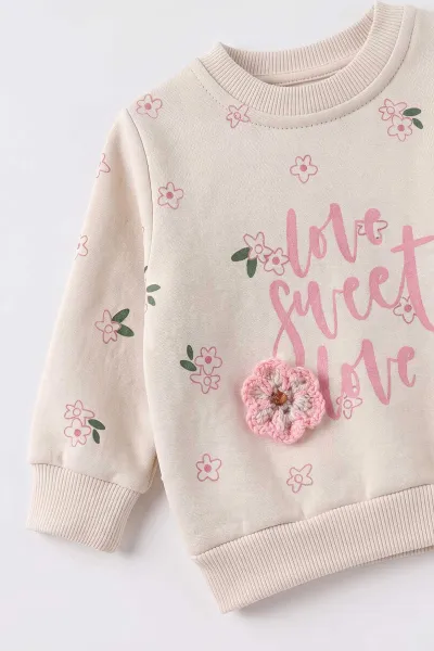 Pembe (6-24 Ay) Çiçek Aksesuarlı 3 İp Şardonlu  Kız Bebek Kışlık Takım 497082