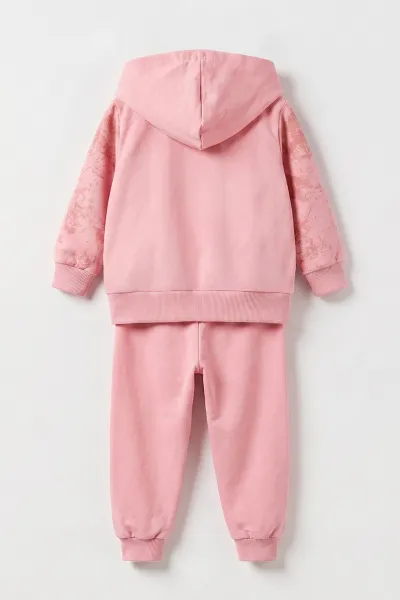 Pembe (6-24 Ay) Çiçek Baskılı  Hırkalı   Kapüşonlu Kız Bebek 3'lü Mevsimlik Takım 475668