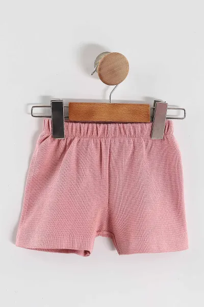 Pembe (6-24 Ay) Çiçek Baskılı Koldan Fırfırlı Waffle Kız  Bebek Yazlık Takım 440639