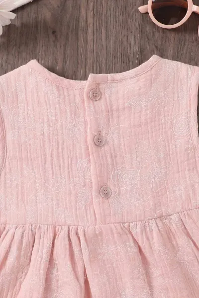 Pembe (6-24 Ay) Çiçek Baskılı Sıfır Kol Müslin Kız Bebek Elbise 461790