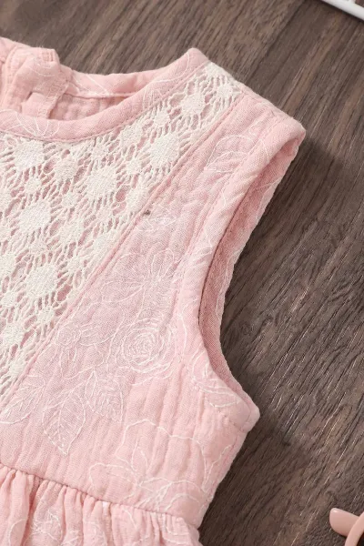 Pembe (6-24 Ay) Çiçek Baskılı Sıfır Kol Müslin Kız Bebek Elbise 461790