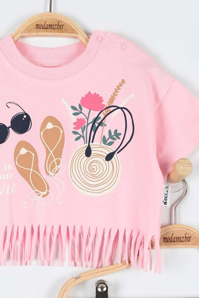 Pembe (6-24 Ay) Çiçek Gözlük Baskılı Etek Detaylı Şortlu Kız Bebe Takım 179781