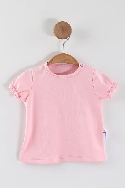 Pembe (6-24 Ay) Çiçek Nakışlı Ayarlanabilir Askılı Tişörtlü Kız Bebek Kot Tulum 453477