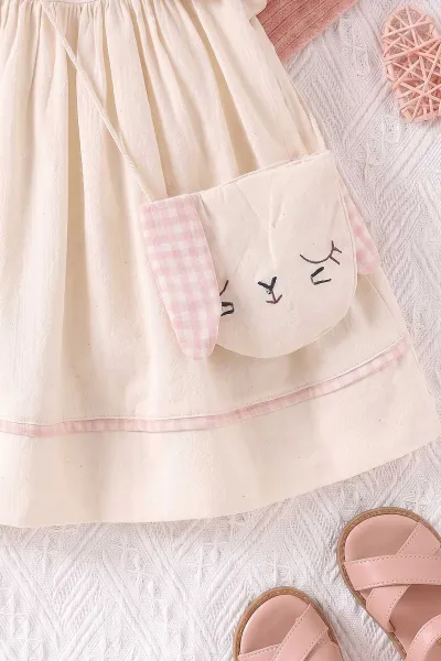 Pembe (6-24 Ay) Ekose Yakalı Çantalı Kız Bebek Elbise 470845
