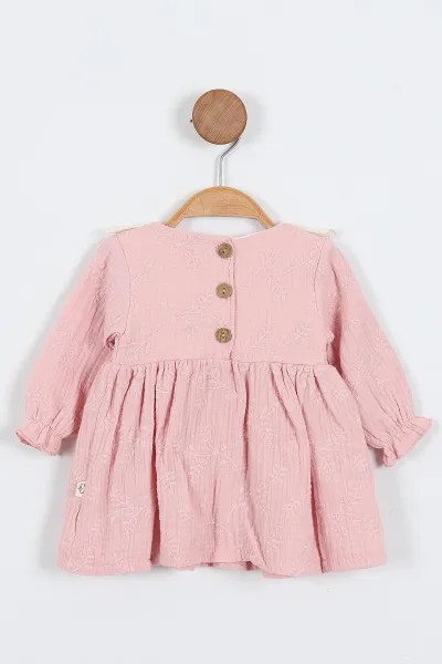 Pembe (6-24 Ay) Güpürlü Müslin Kız Bebek Elbise 339780