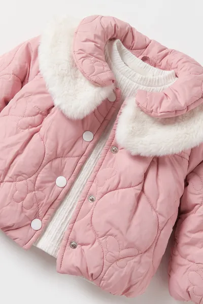 Pembe (6-24 Ay) İçi Peluş Montlu Kız Bebek 3'lü Takım 482584