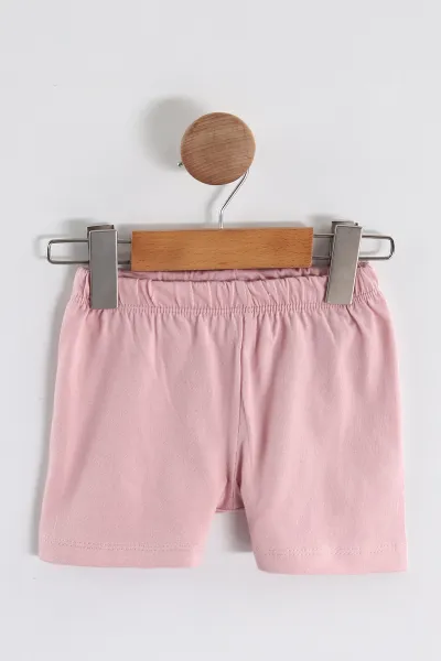 Pembe (6-24 Ay) Kalp Baskılı Tişört ve Şortlu Kız Bebek Yazlık Takım 467642