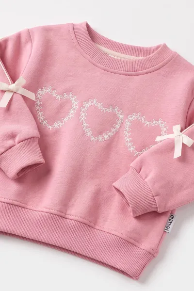 Pembe (6-24 Ay) Kalp Nakışlı 3 İp Şardonlu Kız Bebek Kışlık Takım 497389