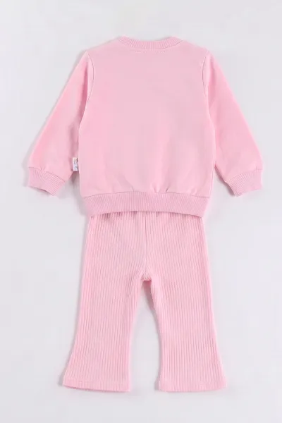Pembe (6-24 Ay) Karakter Baskılı Sweat ve Fitilli İspanyol  Taytlı   Kız Bebek 2'li  Takım 472653