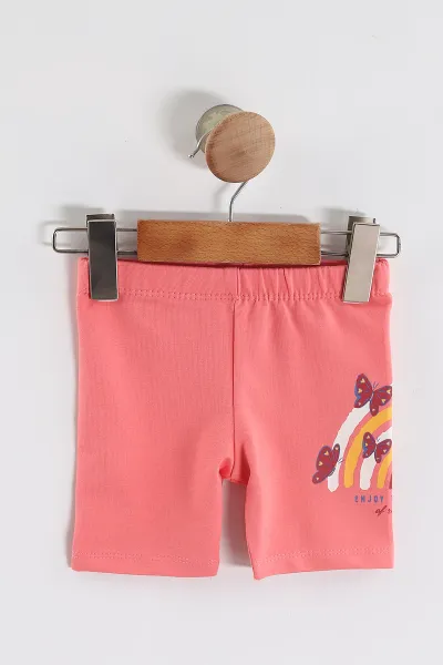 Pembe (6-24 Ay) Kelebek  Baskılı Tişörtlü  Şortlu Kız Bebek Yazlık Takım 440313