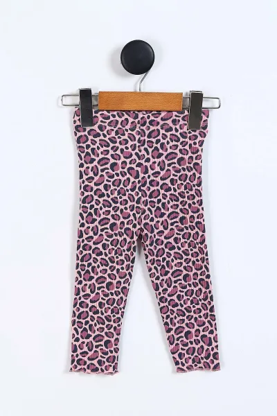 Pembe (6-24 Ay ) Leopar Taytlı Kalp Baskılı Kız Bebek Takım 336004