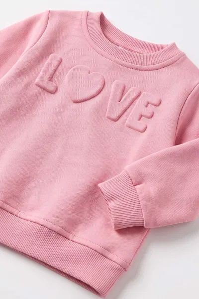 Pembe (6-24 Ay) Love Kabartma Baskılı 3 İp Şardonlu Kız Bebek 2'li Takım 495618