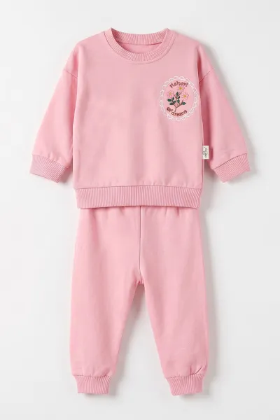 Pembe (6-24 Ay) Nakışlı 2 İp Kız Bebek Takım 481017