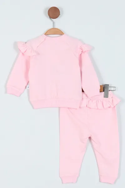 Pembe (6-24 Ay) Nakışlı Fırfırlı Kız Bebe Takım 226786