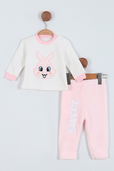 Pembe (6-24 Ay) Nakışlı Hırkalı Welsoft Üçlü Kız Bebe Takım 225284