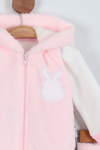 Pembe (6-24 Ay) Nakışlı Hırkalı Welsoft Üçlü Kız Bebe Takım 225284