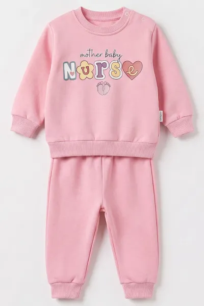 Pembe (6-24 Ay) Nurse Baskılı  3 İp Şardonlu Kız Bebek Kışlık Takım 495561