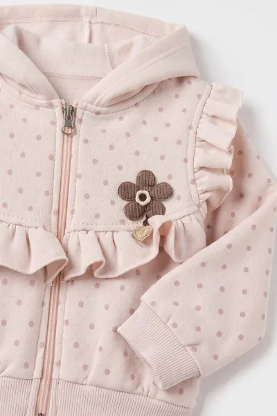 Pembe (6-24 Ay) Papatya Aksesuarlı Kapüşonlu  3 İp Şardonlu Kız Bebek Kışlık Takım 485252