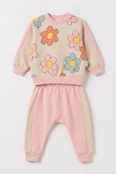 Pembe (6-24 Ay ) Papatya Baskılı İki İp Kız Bebek Takım 479084