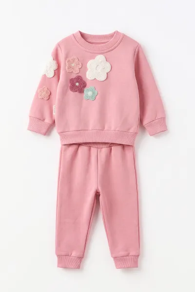Pembe (6-24 Ay) Papatya Nakışlı  3 İp Şardonlu Kız Bebek 2'li Takım 499436