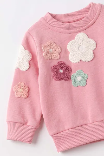 Pembe (6-24 Ay) Papatya Nakışlı  3 İp Şardonlu Kız Bebek 2'li Takım 499436