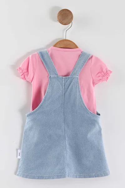 Pembe (6-24 Ay) Papatya Nakışlı   Ayarlanabilir Askılı Tişörtlü  Kot Kız Bebek Elbise  445437