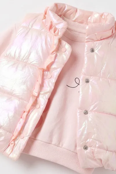 Pembe (6-24 Ay) Parlak Şişme Yelekli 2 ip Kız Bebek 3'lü Takım 473223