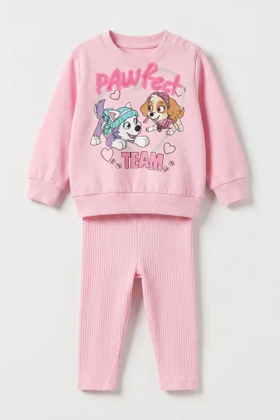Pembe (6-24 Ay) PawFect Pullu Nakışlı Baskılı Fitilli Taytlı  2'li Kız Bebek Takım 485468