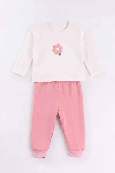 Pembe (6-24 Ay) Puanlı Çiçek Baskılı  Hırkalı 3 İp Şardonlu Kız Bebek 3'lü Takım 497175