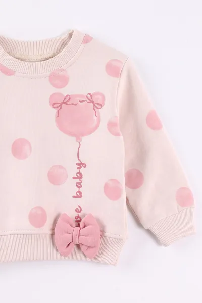 Pembe (6-24 Ay) Puantiye Baskılı Fiyonklu Alt Çimalı 3 İp Şardonlu Kız Bebek Kışlık Takım 497573