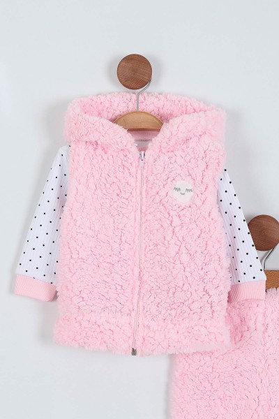 Pembe (6-24 Ay) Punalı Nakışlı Hırkalı Welsoft Üçlü Kız Bebe Takım 225290