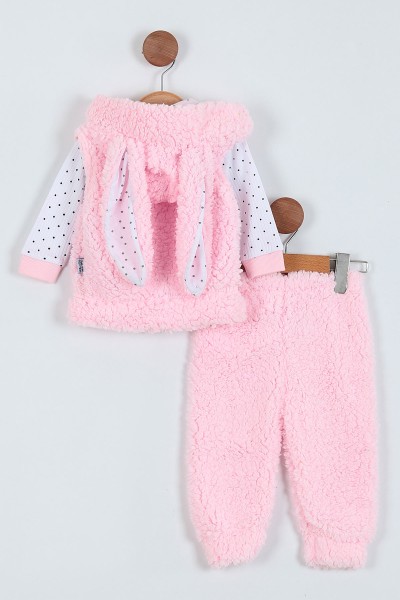 Pembe (6-24 Ay) Punalı Nakışlı Hırkalı Welsoft Üçlü Kız Bebe Takım 225290