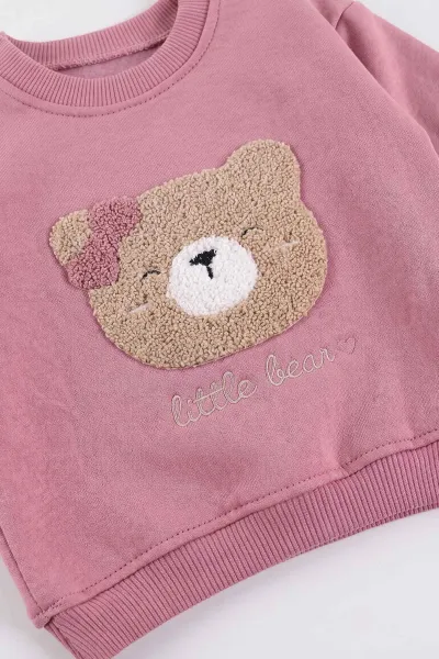 Pembe (6-24 Ay) Sğzene Ayıcık Nakışlı 3 İp Şardonlu Kız Bebek Kışlık Takım 499772