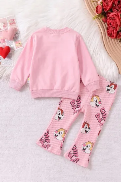 Pembe (6-24 Ay) Sincap Baskılı Sweat ve Fitilli İspanyol Paça  Taytlı   Kız Bebek 2'li  Takım 472657