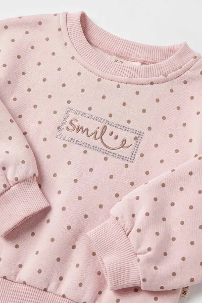 Pembe (6-24 Ay) Smile Taş Baskılı 3 İp Şardonlu Kız Bebek Kışlık Takım 485240