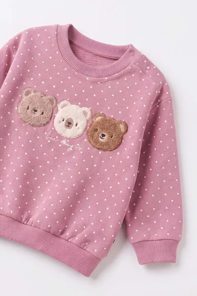 Pembe (6-24 Ay) Süzene Ayıcık Nakışlı  3 İp Şardonlu Kız Bebek 2'li Takım 499441