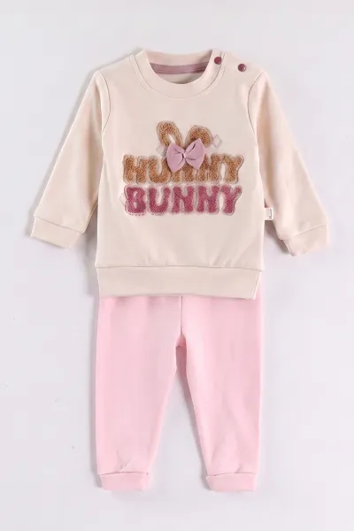 Pembe (6-24 Ay) Süzene Bunny Nakışlı Kız Bebek 2'li Takım 472862