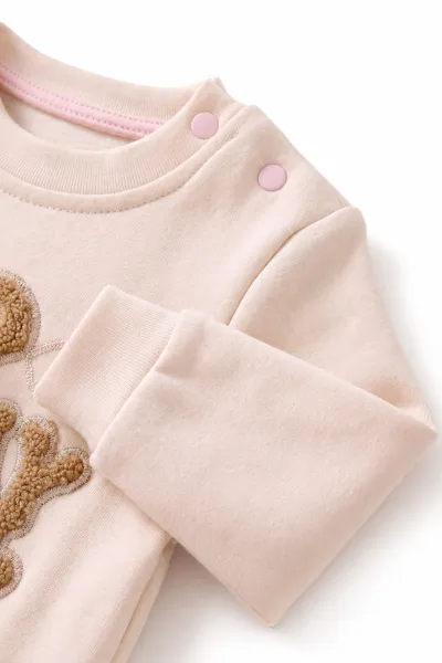 Pembe (6-24 Ay) Süzene Bunny Nakışlı Kız Bebek 2'li Takım 472862