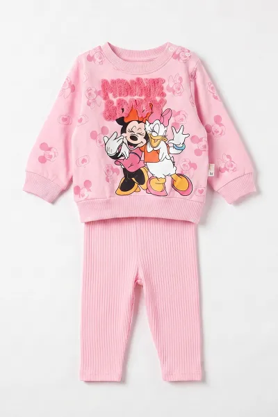Pembe (6-24 Ay) Süzene Karakter Nakışlı  Sweat ve Fitilli   Taytlı   Kız Bebek 2'li  Takım 472661
