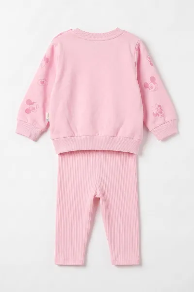 Pembe (6-24 Ay) Süzene Karakter Nakışlı  Sweat ve Fitilli   Taytlı   Kız Bebek 2'li  Takım 472661