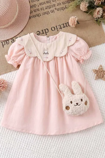 Pembe (6-24 Ay) Tavşan Çantalı Kol Lastikli Kız Bebek Elbise 470836