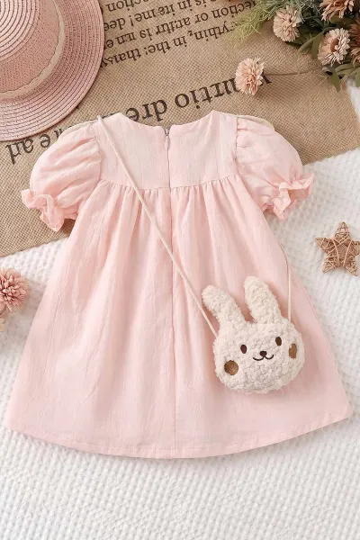 Pembe (6-24 Ay) Tavşan Çantalı Kol Lastikli Kız Bebek Elbise 470836