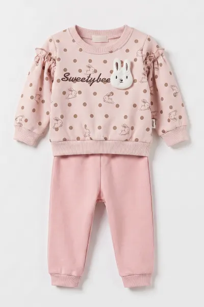 Pembe (6-24 Ay) Tavşanlı 3 İp Şardonlu Kız Bebek Kışlık Takım 485261