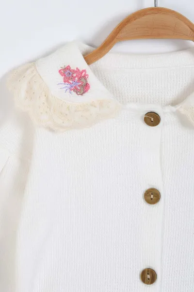 Pembe (6-24 Ay) Waffle Kumaş Yaka Nakışlı Alt Kemer Aksesuarlı Kız Bebek Takım 339622