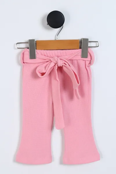 Pembe (6-24 Ay) Waffle Kumaş Yaka Nakışlı Alt Kemer Aksesuarlı Kız Bebek Takım 339622