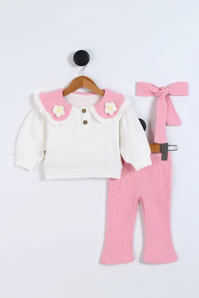 pembe-6-24-ay-waffle-kumas-yaka-papatya-figurlu-bandana-figurlu-kiz-bebek-takim-339626