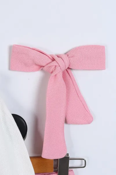 Pembe (6-24 Ay) Waffle Kumaş Yaka Papatya Figürlü Bandana  Figürlü Kız Bebek Takım 339626